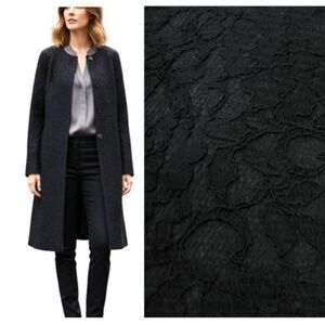 EUC Liz Claiborne Black Lace Collarless Overcoat Wool Blend Lining Sz S Feminine